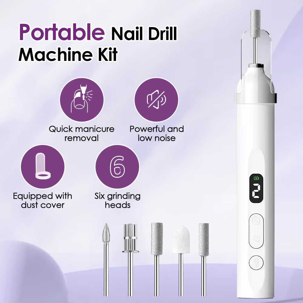 3-Speed Rechargeable Electric Nail Drill & File Kit with LED Light & UV Curing Lamp