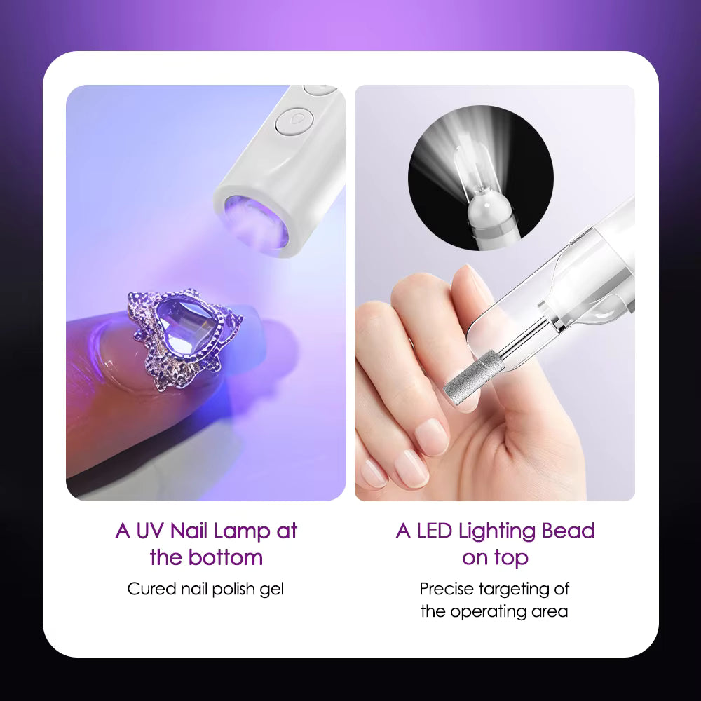 3-Speed Rechargeable Electric Nail Drill & File Kit with LED Light & UV Curing Lamp