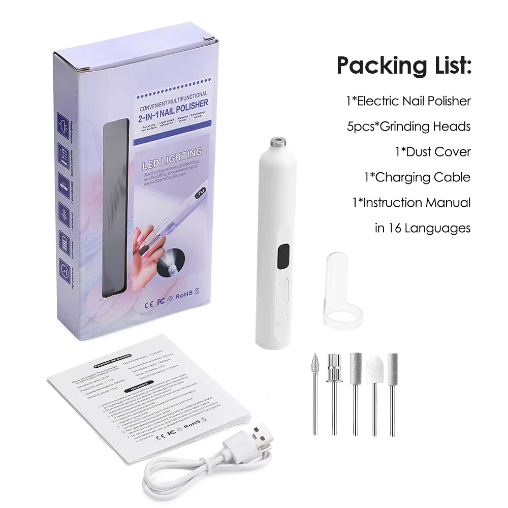 3-Speed Rechargeable Electric Nail Drill & File Kit with LED Light & UV Curing Lamp