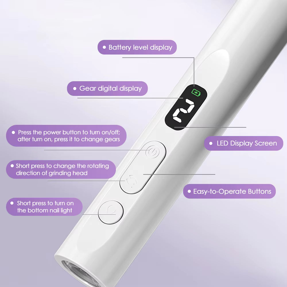 3-Speed Rechargeable Electric Nail Drill & File Kit with LED Light & UV Curing Lamp