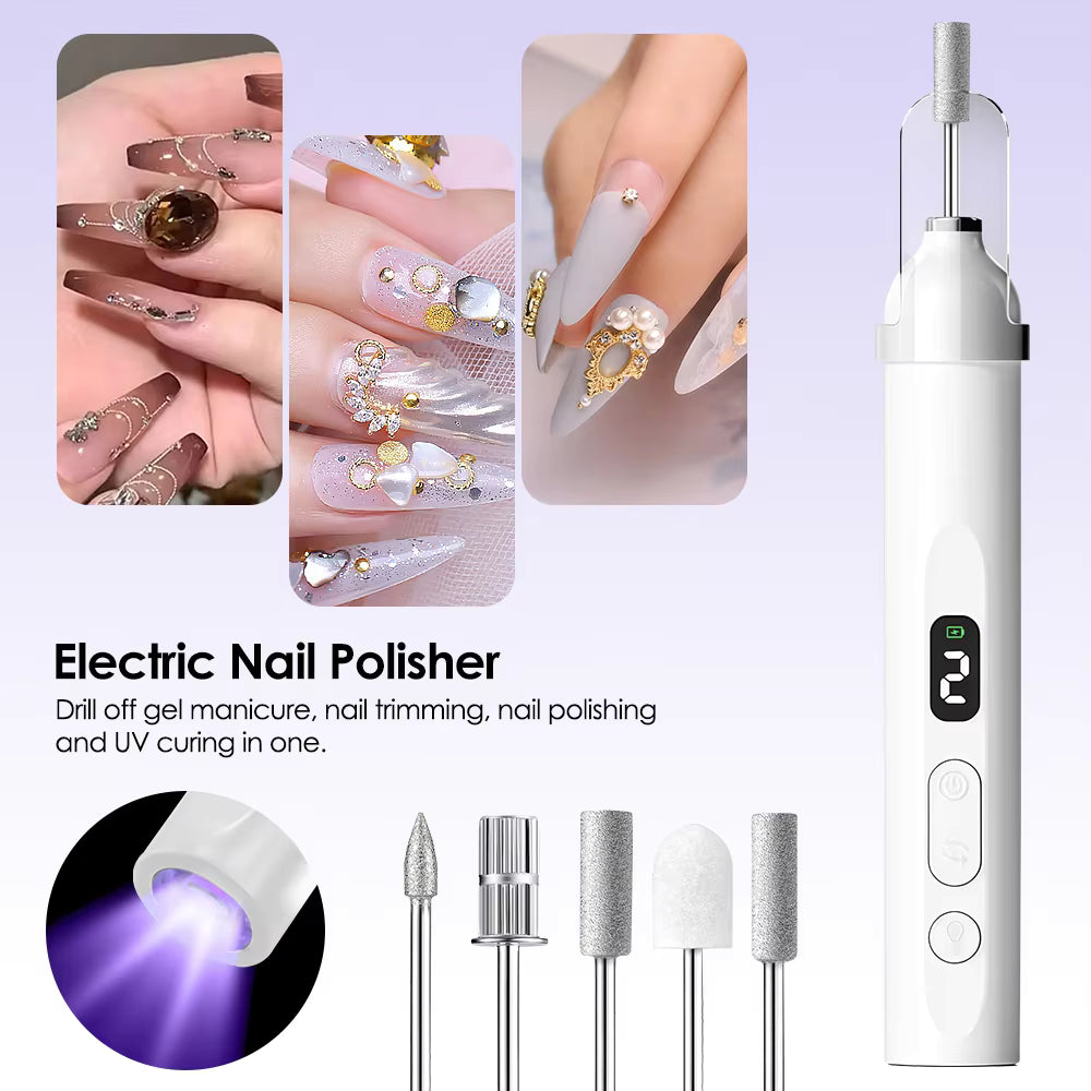 3-Speed Rechargeable Electric Nail Drill & File Kit with LED Light & UV Curing Lamp